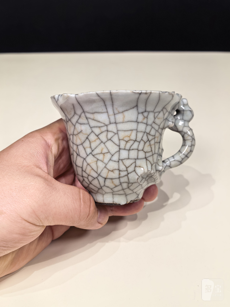 清中期 仿哥釉龙耳杯一对 - 图11